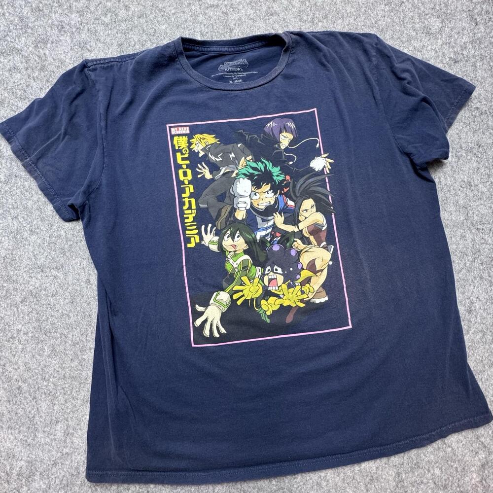 My Hero Academia Shirt Mens XL Blue Deku Tsuyu Jiro Class 1A Graphic Anime Tee